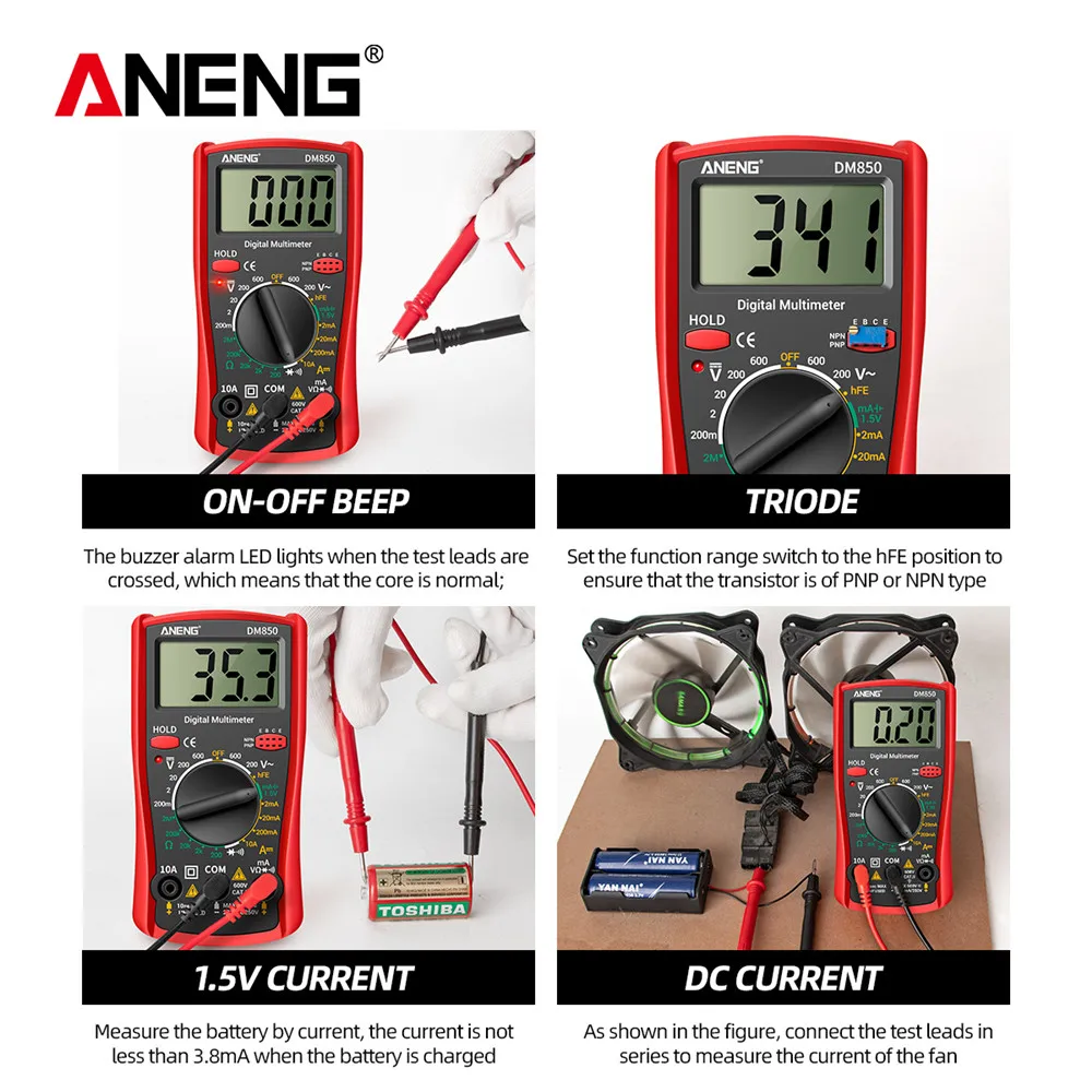 Aneng dm850 1999カウントデジタルマルチメータ電気自動AC/DC Votageテスター現在のオームメーター検出器ツール