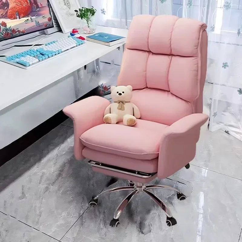 

Pink Computer Office Chair Comfortable Home Smooth Relaxing Vanity Armchair Swivel Gaming Office Silla De Escritorio Furniture