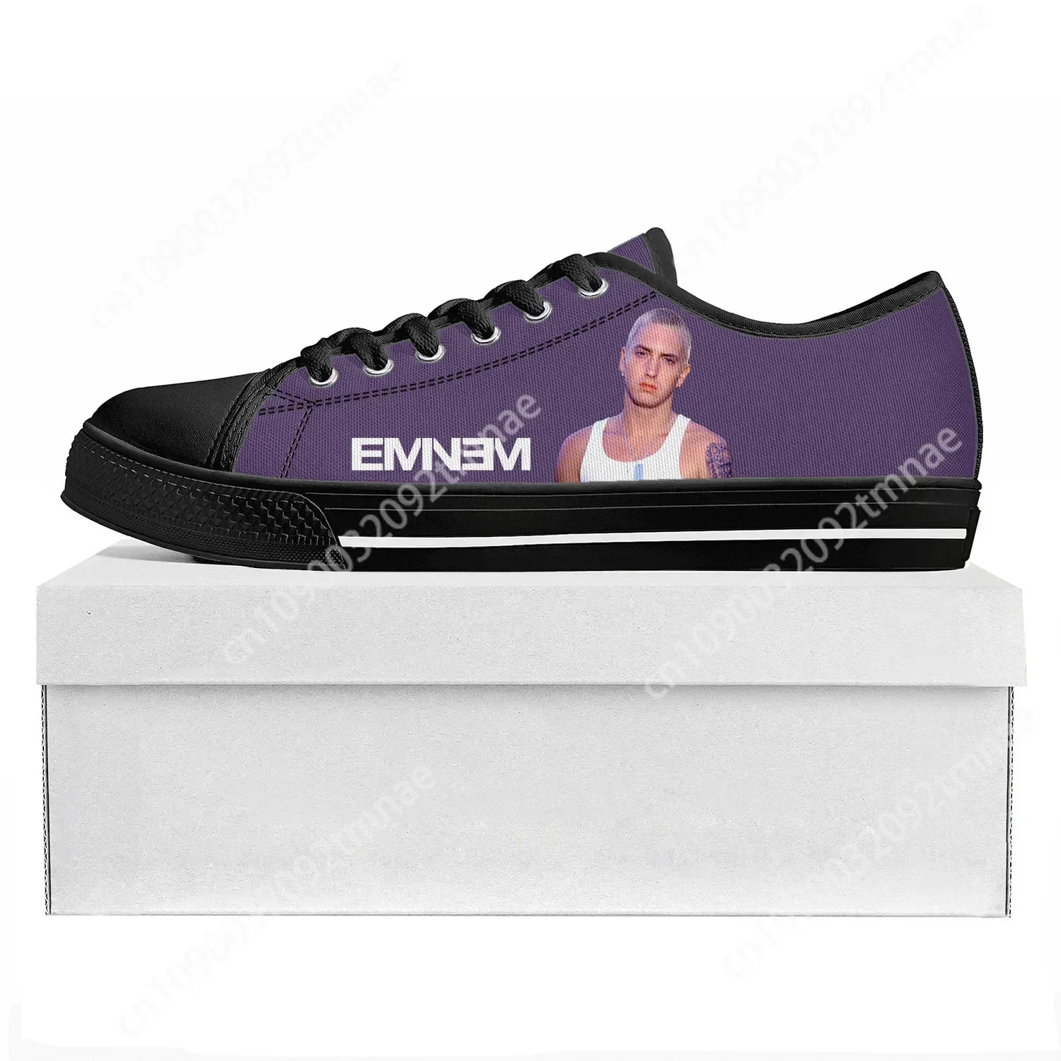 Eminem Rapper Hip Hop Low Top Popular Sneakers Teenager Mens Womens High Quality Canvas Couple Shoes Custom Music Black Shoe