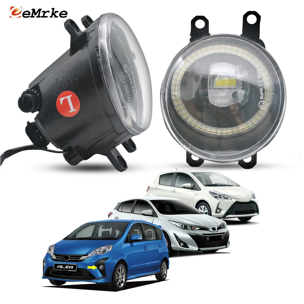 

LED Fog Lights PTF Lens for Perodua Alza Advanced Yaris ATiv Vitz 2014-2020 Upgrade Angel Eye DRL Ring Width Indicator Day Light