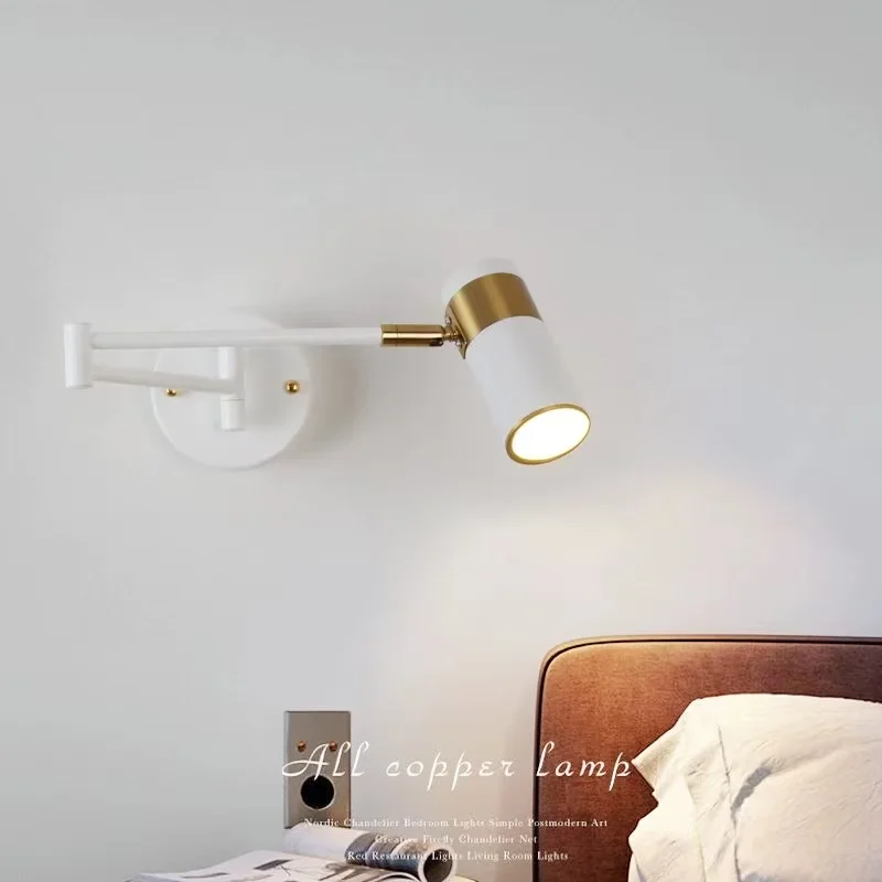 Nordic Bedroom Swing Arm Wall Lamp Bedhead Living Room Study Creative Telescopic Long Pole Long Arm Folding Reading Spotlight