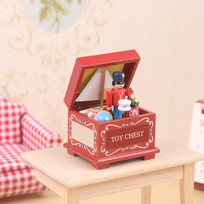 1Pc Miniature Wooden Children\'s Room Toy Box Christmas Nutcracker Model Kids Pretend Play Toys 1:12 Dollhouse Accessories