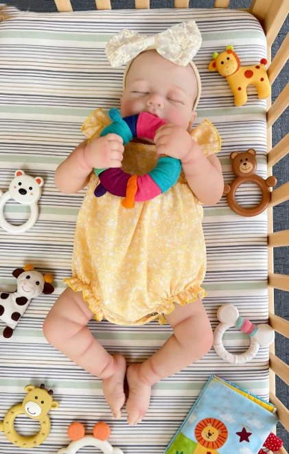 NPK 18'' Realistyczna Lalka Reborn Loulou z Pełnym Ciałem z Winylu/Tkaniny, Śpiąca Bebe z Malowaniem Skóry 3D i Widocznymi Żyłkami, Prezent dla Dzieci