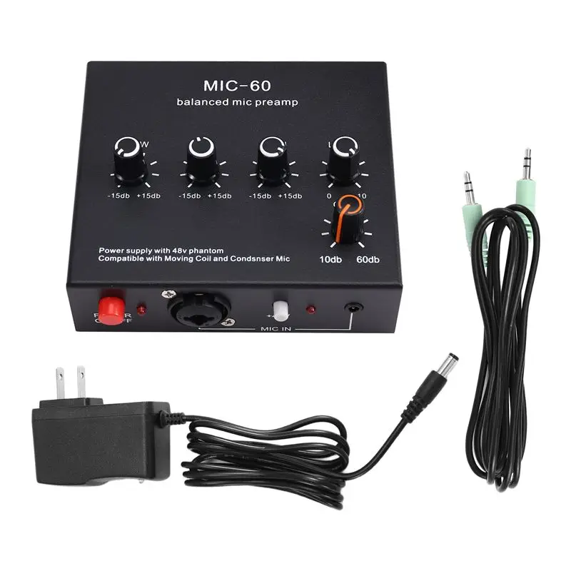 

BNVN-Microphone Amplifier MIC-60 Balanced Mic Preamp For Dynamic And Condenser Microphones With 3.5Mm Cable