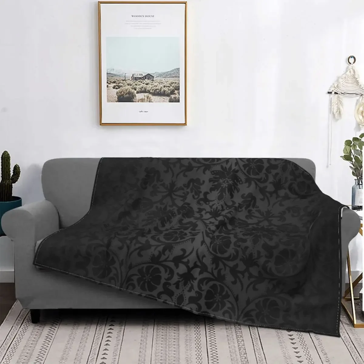 Y2K Children 3d PRINT Blanket Black Floral Damask Throw Blanket Fluffy Blankets Large Sofa Luxury Throw Quilt for Children Cover