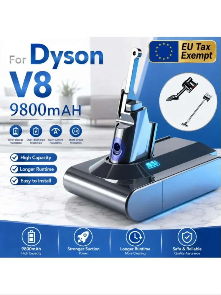 Hochleistungsfähiger 9800mAh 21,6V Akku für Dyson V8 Kabelloser Staubsauger Absolute Fluffy Animal Modell Wiederaufladbarer 18650 Akku