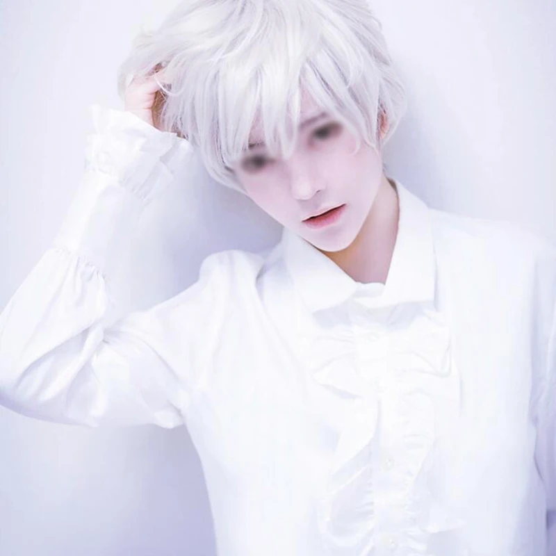 Man อะนิเมะ Cos วิกผมการ์ตูนนิทรรศการเสื้อผ้าแต่งตัวหล่อ 11.81 นิ้วสีเงินสีขาวผมสั้นอะนิเมะ Nakigitsune บทบาทหมวก