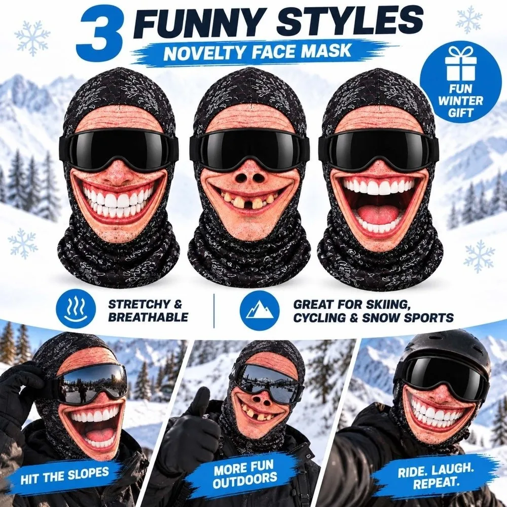 3D Face Printed Old Man Balaclava Face Mask Full Coverage White Mustache Winter Mask Cover Stretch Elastic Funny Ski Mask