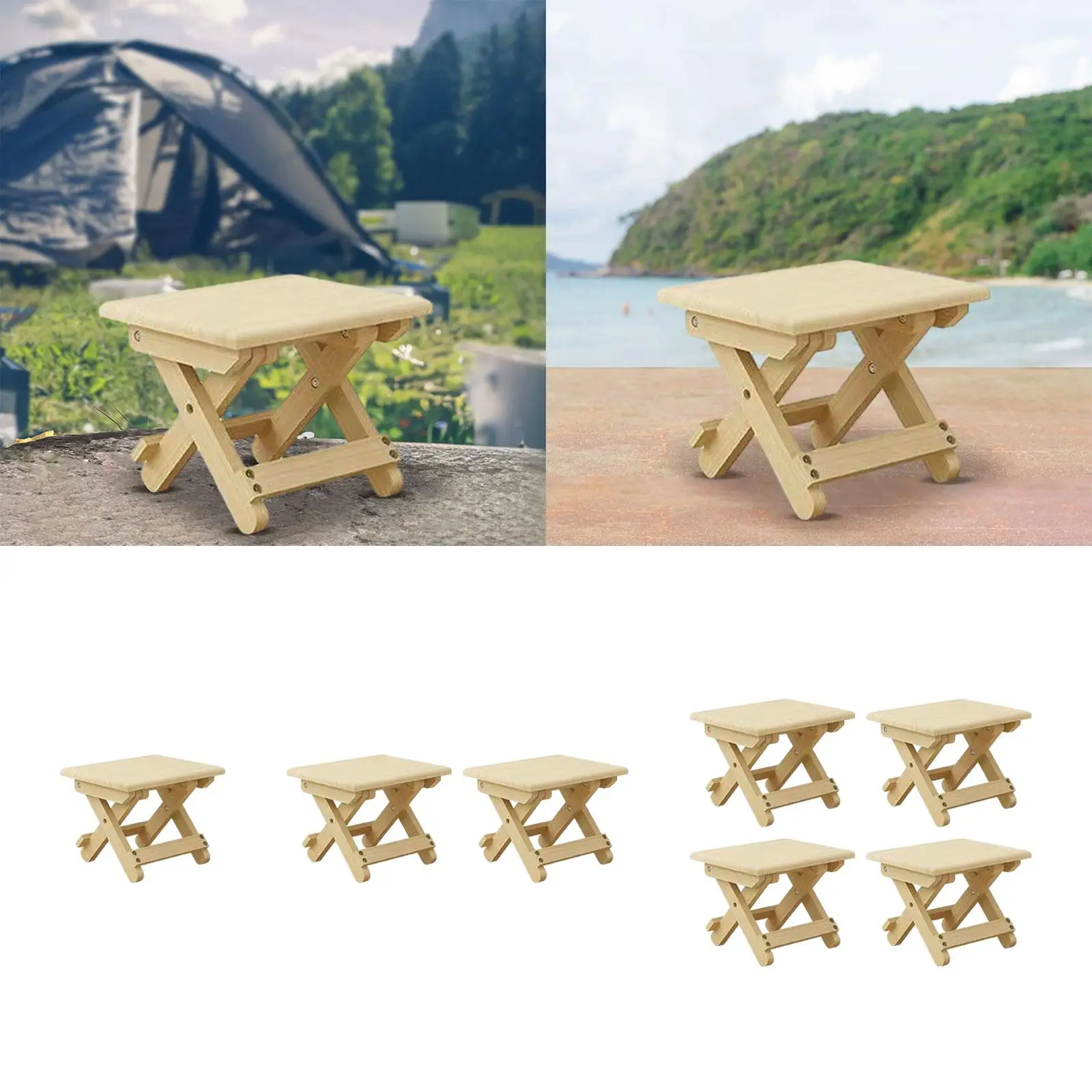 Compact Folding Wood Stool Backyard Stool 24x20x20cm Reinforced Crossbar Picnic Stool Portable Chair for Outdoor Activities