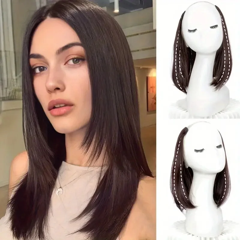 

12Inch Synthetic Short Straight Hair Extension Clip in Hair Invisible V-type Black Brown Hair Pad Hairpiece for Women