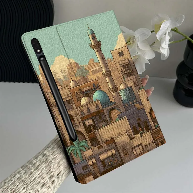 

Cartoon Islamic City Building Gift Tablet Case For Samsung Galaxy Tab S7 S8 S9 S10 FE Lite