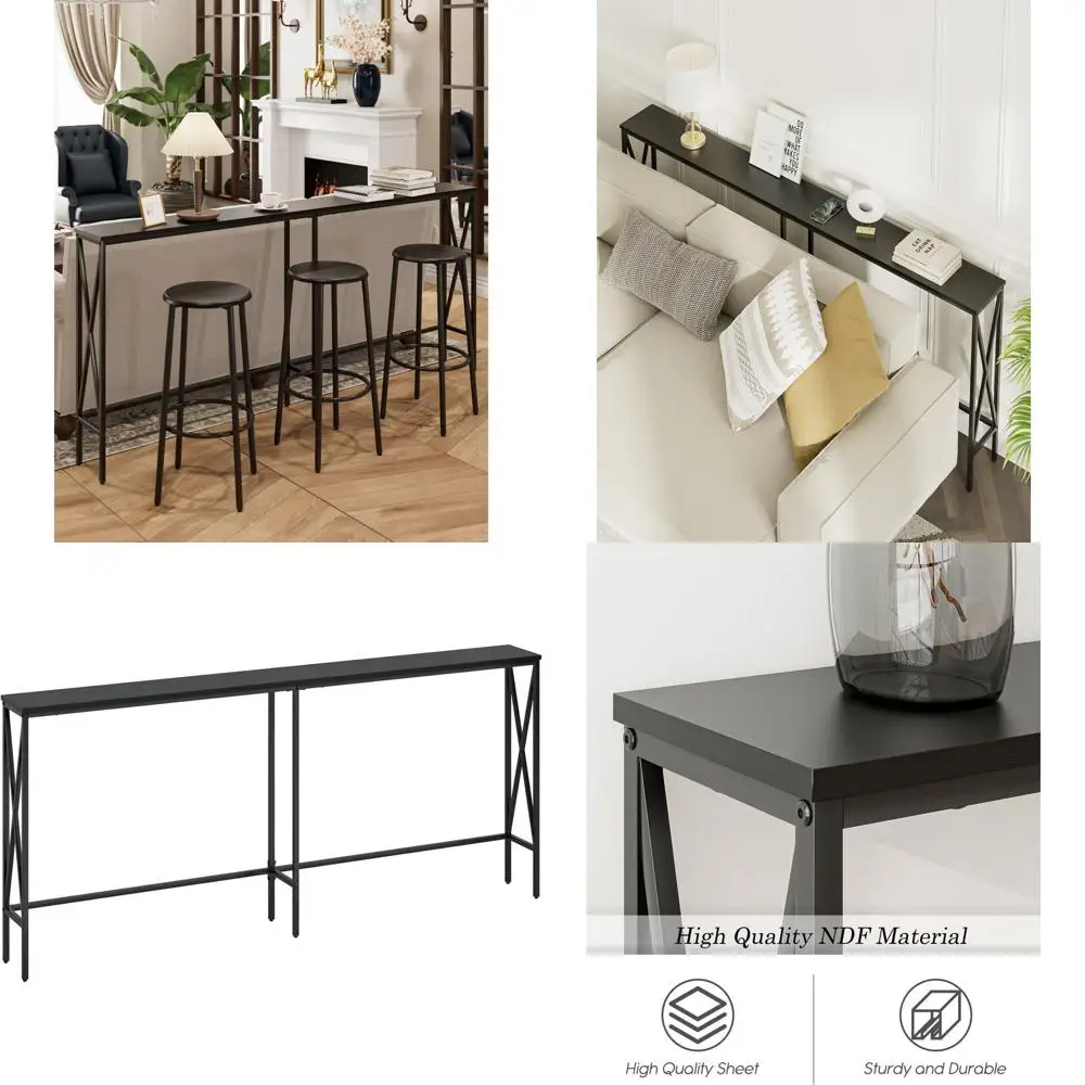 

Узкий длинный диванный столик 70.9 дюймов, консоль для прихожей, промышленный металлический акцентный столик для коридора и гостиной, классический черный