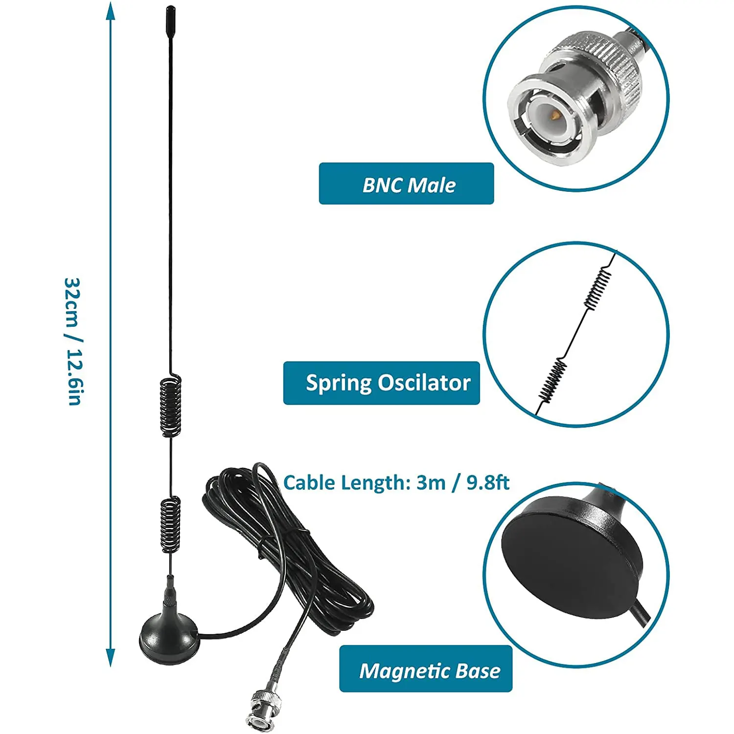 20-1300MHz Scanner Antenna Radio Scanner Magnetic Base Antenna HF VHF UHF Ham Radio BNC Male Antenna for Radio Scanner