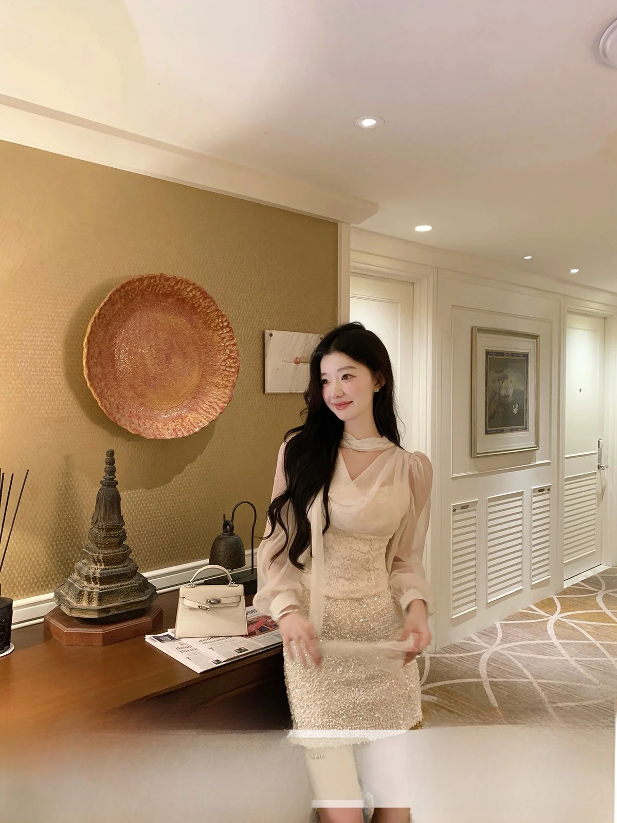 

White Shirt Women's Spring Slim Fit Casual Style Polyester Fiber Long Sleeve Short Length Pure Color Breathable Comfortable