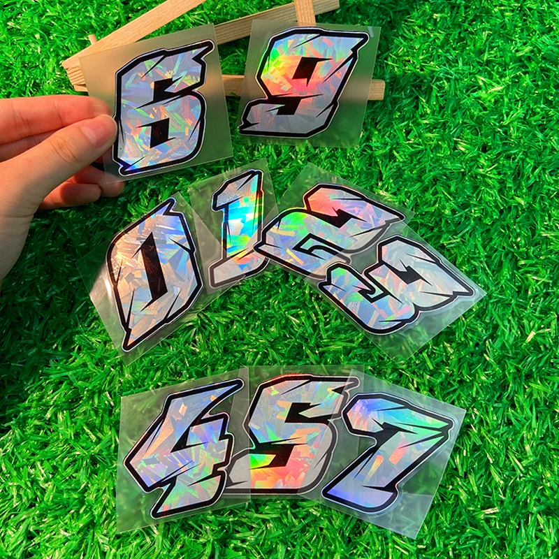

1PC Racing Arabic Numbers Laser Carbon Effect Motorcycle Stickers Waterproof Scooter Front Fairing Fuel Tank Helmet Vinyl Decals