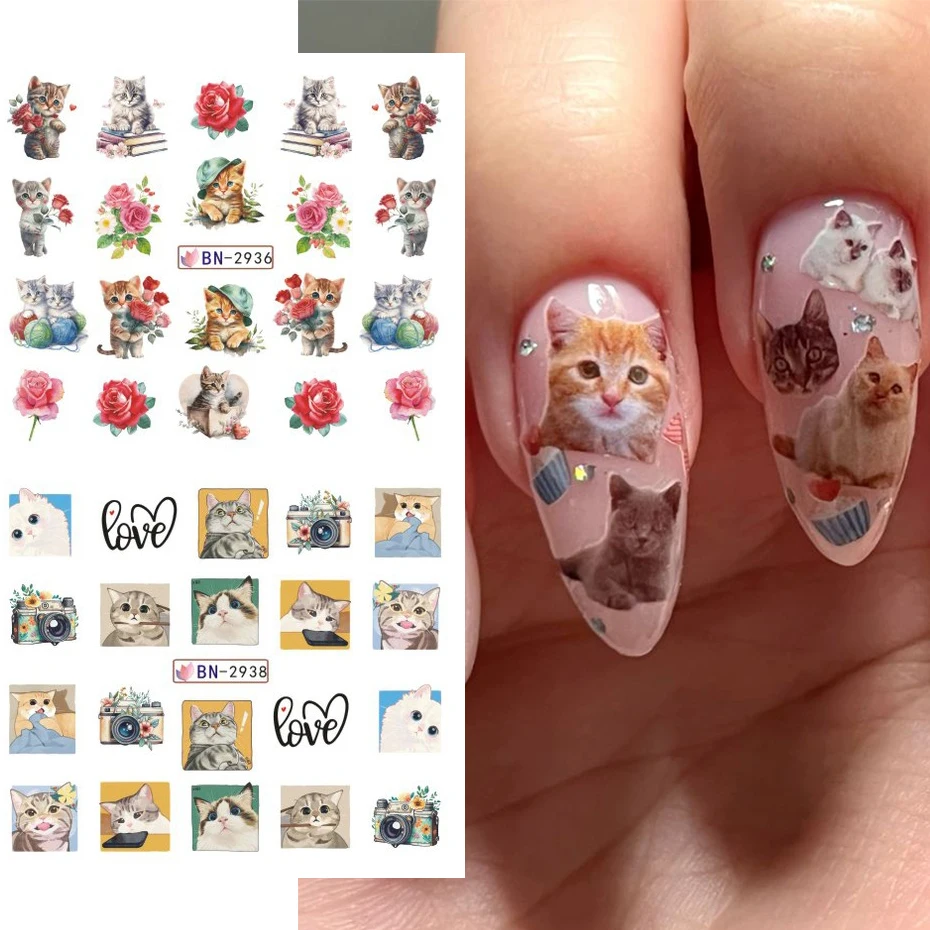 12 sztuk słodki kociak paznokci naklejka wodna Kawaii Anime akwarela projekt folia na naklejki do paznokci Cartoon znak wodny Transfer Manicure suwak — zdjęcie 7
