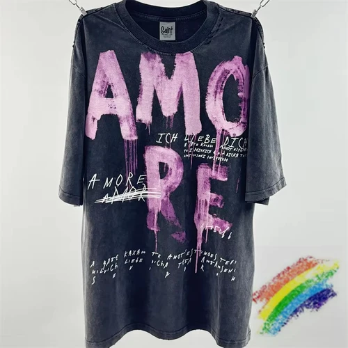 Camisetas lavadas de Saint Amore is Love para hombres y mujeres, camiseta Unisex de la mejor calidad