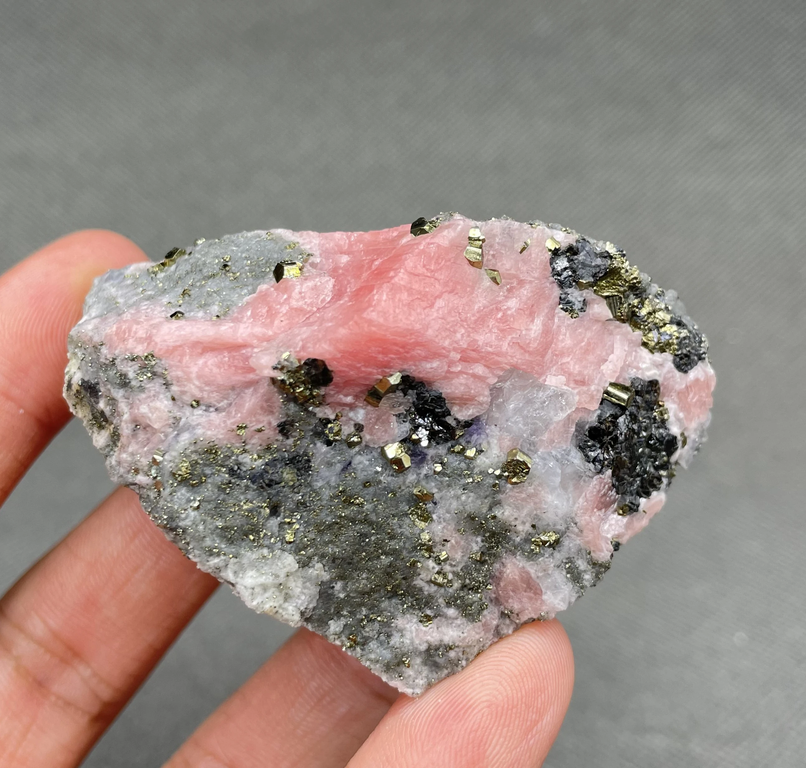 BEST! 133g rare Natural pink rhodochrosite and Pyrite and galena symbiosis mineral specimen crystal Stones and crystals