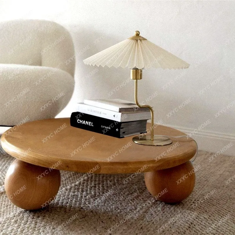 

Retro silent wind solid wood living room round art coffee table