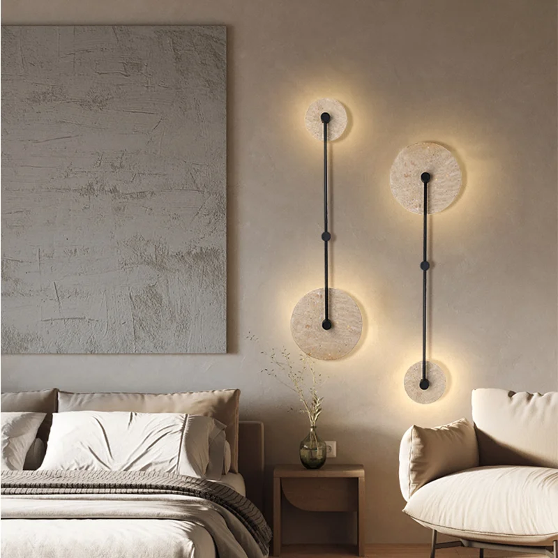 Vintage Round Shape Natural Stone Art Decoration Wall Lamp Interior Wall Lights Bedroom Decor Bedside Led Sconce Home-appliance