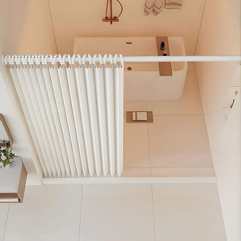 No Drill Foldable Shower Curtain Semi Transparent Privacy Screen with Hooks for Rental Apartment Dorm Bathroom Easy Install Ligh