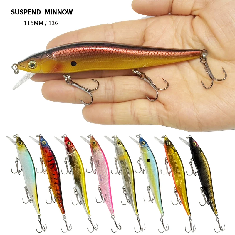 

115mm 13g Suspend Minnow Crankbait Professional Wobblers Perch Artificial Bait Pike Carp Swim Bait Long Casting Fishing Pesca