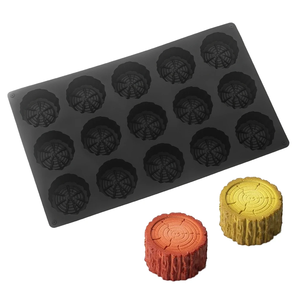 6 or 15-Cell Cylindrical Stump Design Christmas Mousse Cake Molds Silicone Chocolate Moulds Kitchen Bakeware Dessert Tools