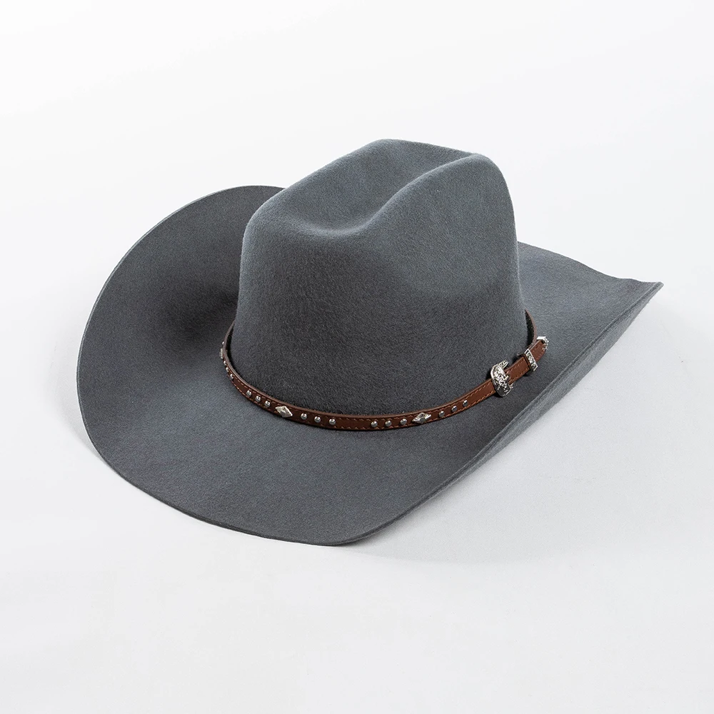 

100% Wool Felt Cowboy Hat with PU belt and rivets Unisex Wide Brim Felt Hat