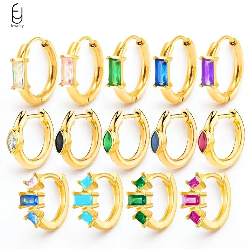 

Colorful Zircon Earrings 925 Sterling Silver Needle Ins Exquisite Square Horse Eye Hoop Earrings for Women Fashion Jewelry