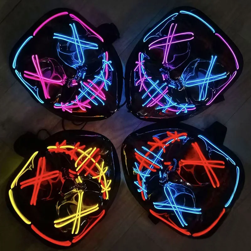 Scary Wireless Luminous LED Purge Masks Light up Halloween Party Masks Men Cosplay Props Glowing Horror Mask Festival Supplies