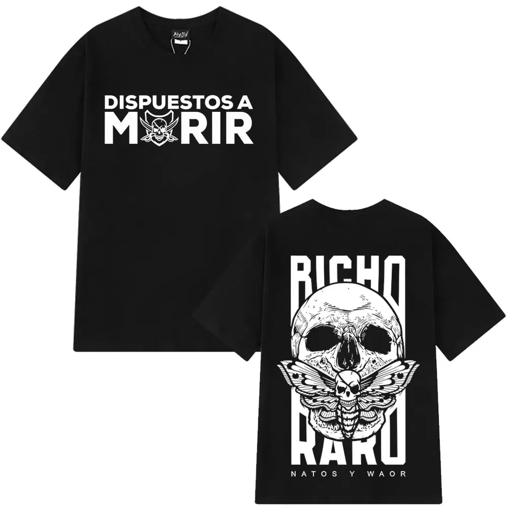 Camisetas de Hip-hop Gótico NATOS WAOR Bicho Raro Negra Skeleton, Moda Y2K para Homens e Mulheres, Camisetas de Algodão