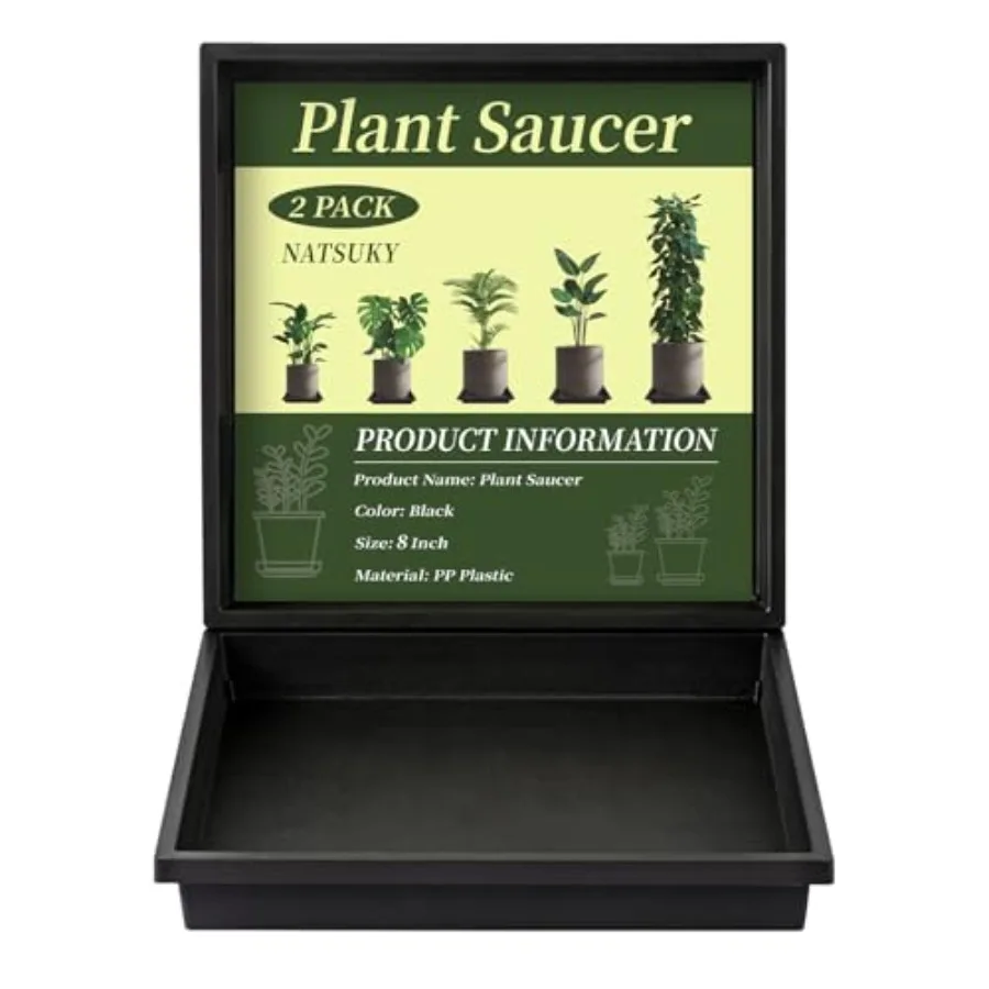 

NATSUKY Square Plant Saucer 8 Inch 2 Pack 8 10 12 14 Inch Plant Trays for Indoors Heavy Duty Plastic Flower Plants Saucers for