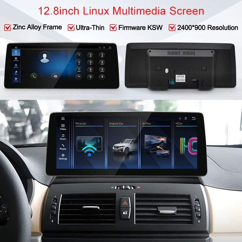 STWEI 2026 New Slim Linux System 12.8inch 2400X900 Resolution For BMW X3 E83 Wireless CarPlay Auto player  KSW Wired USB Screen