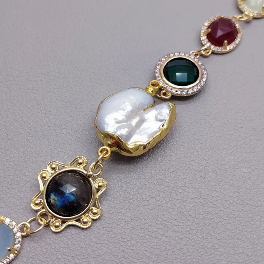 

Y·YING New Multi Color Stone Crystal Cultured White Pearl Choker Necklace Jewellery