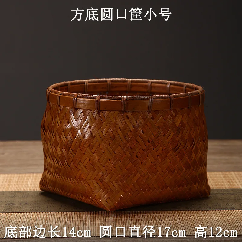 Cesta de almacenamiento de bambú redonda tejida a mano, contenedor de organización del hogar Vintage para mesa de centro, decoración de escritorio, caja de baratijas de ratán Natural