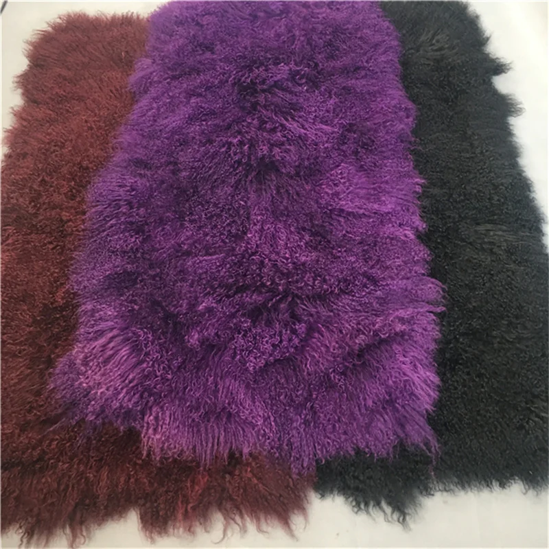 Eco Tanned Long Hair Curly Tibetan Lamb Fur Plate For Garments Blankets Rugs