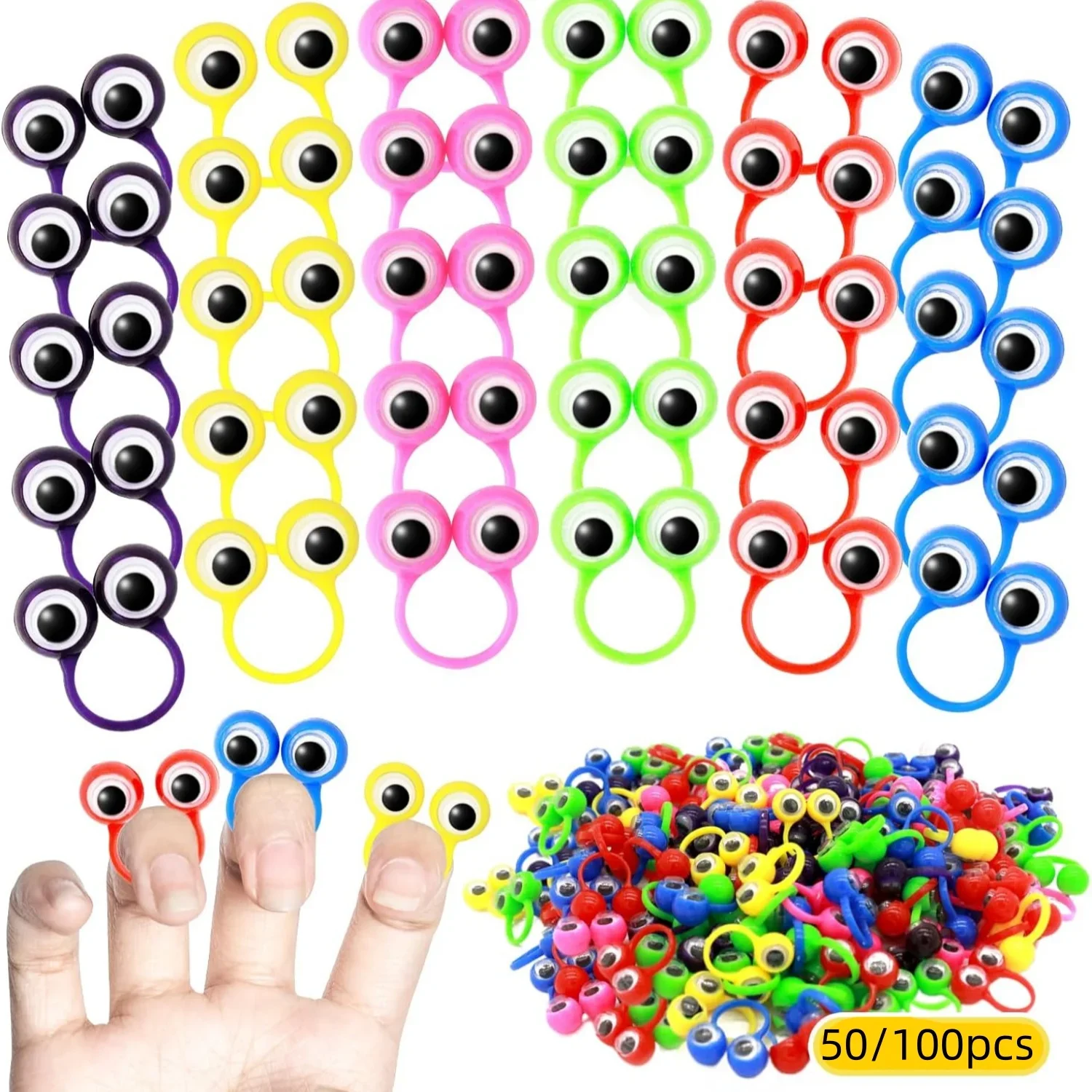 50/100Pcs Eye Finger Puppets Toys Set Wiggly Eyeball Finger Puppet Eye On Rings for Kids Party Favors and Classroom Rewards