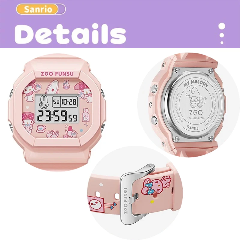 Sanrio LED Digital Watchs Melody Watch Student Versatile Silicone Watch Children\'s Wrist Watch Waterproof Sports Kids Clock Gift