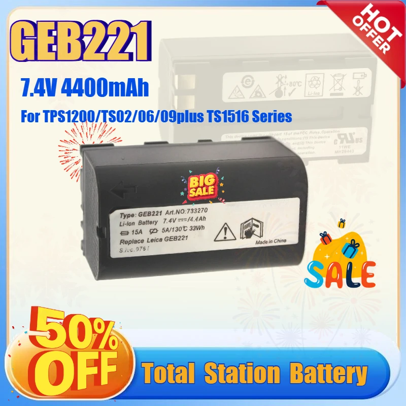 GEB221 4400mAh Battery for Leicca TS02 TS06 TS09 TS11 TS15 TPS1200 Builder 100-500 Total Station Piper 100/200 Laser Instruments