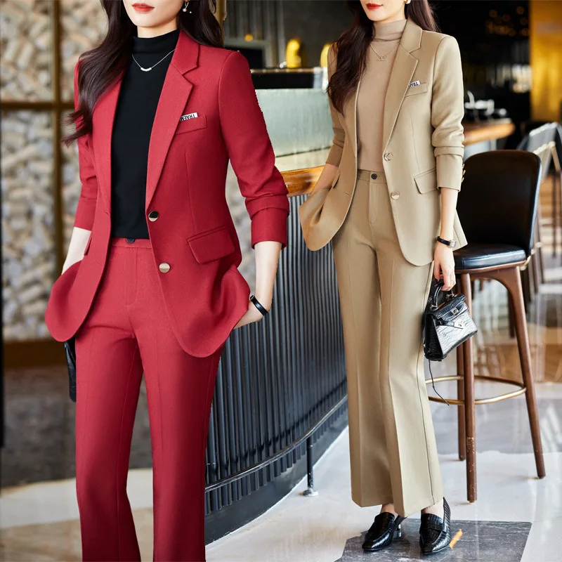 Red Suit Jacket Women\'s Overalls Annual Meeting Host Autumn and Winter2024New Professional Tailored Suit Suit Female Work Clothe