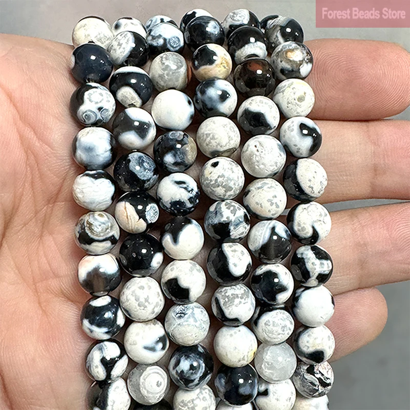 6/8/10mm Natural Stone White Frost Cracked Fire Agates Round Loose Beads Diy Bracelet Necklace for Jewelry Making 15\'\' Strand