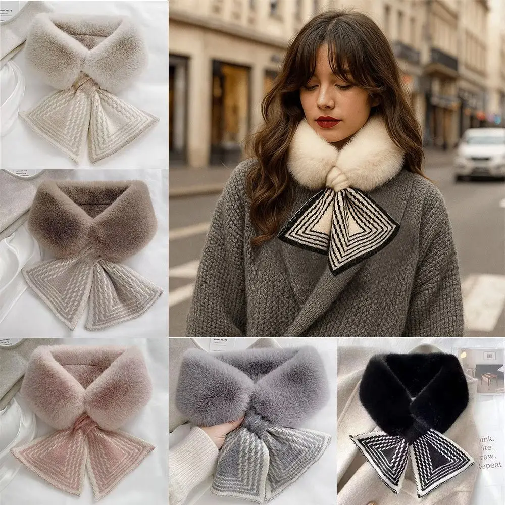 

Winter Warm Solid Color Winter Neck Warmer Faux Rabbit Fur Thicken Plush Scarf Neck Warmer Cross Collar Scarf Outdoor Wear