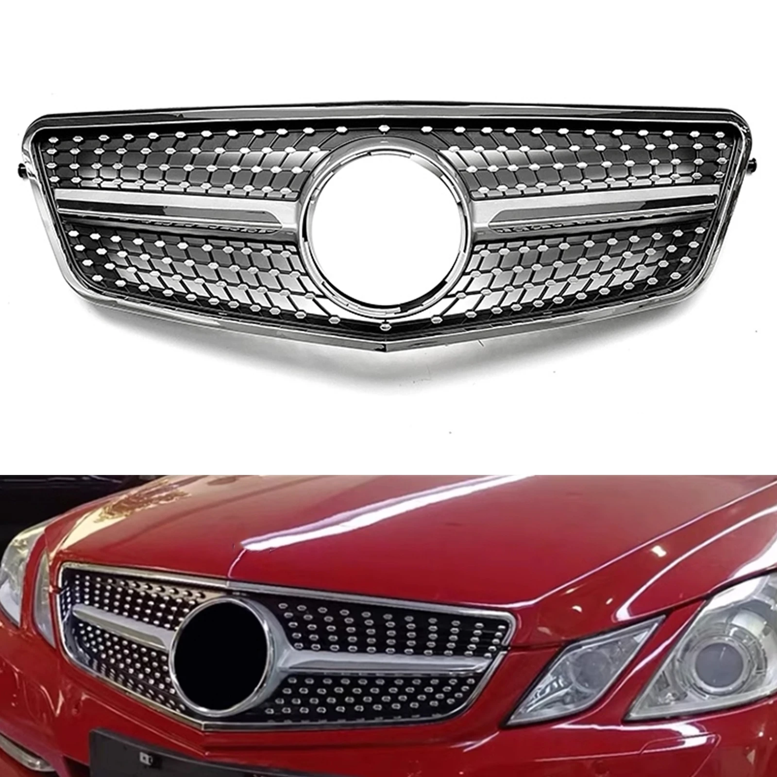 

Front Grille Racing Grill For Mercedes Benz E Class W212 2010-2013 E250 E300 E350 E500 E550 Silver/Black Upper Bumper Hood Mesh