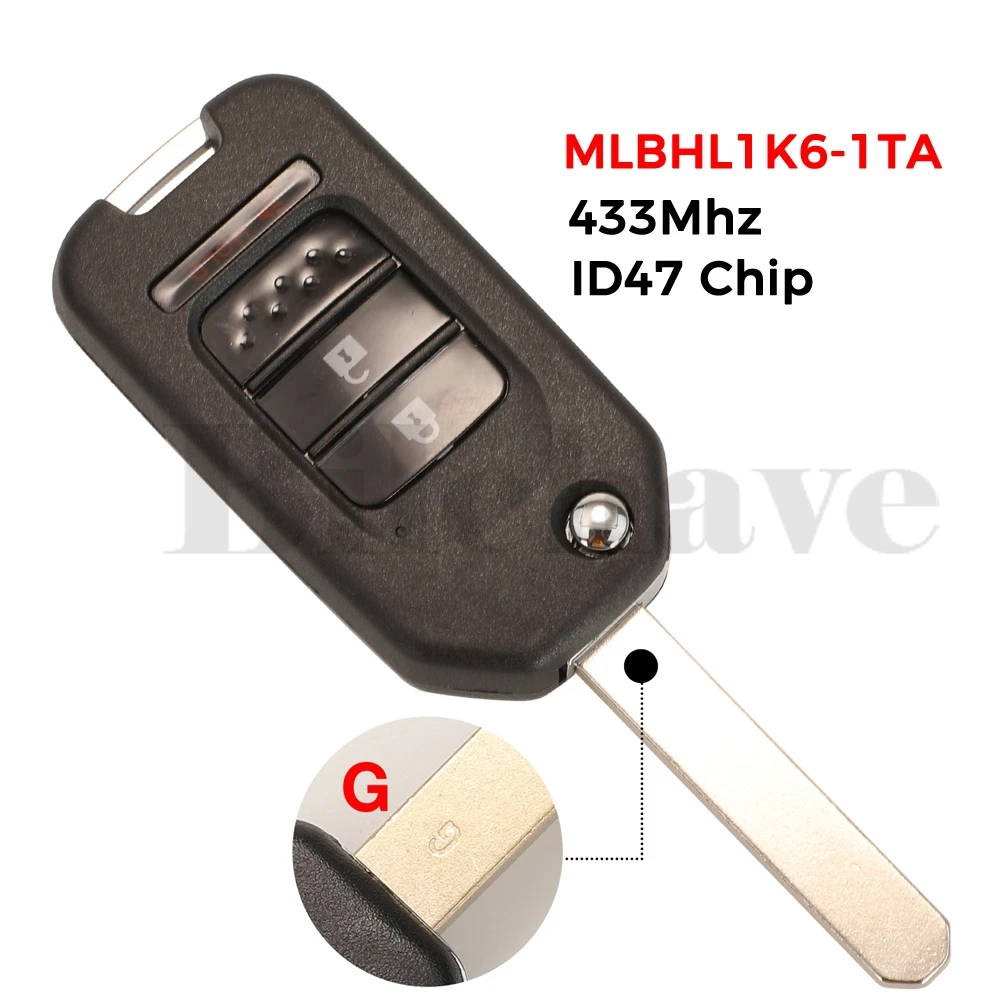 jingyuqin A/G Blade MLBHL1K6-1TA Smart Remote Car Key 433Mhz ID47 Chip For Honda Greiz Civic City XRV Vezel Fob 3/4 Buttons