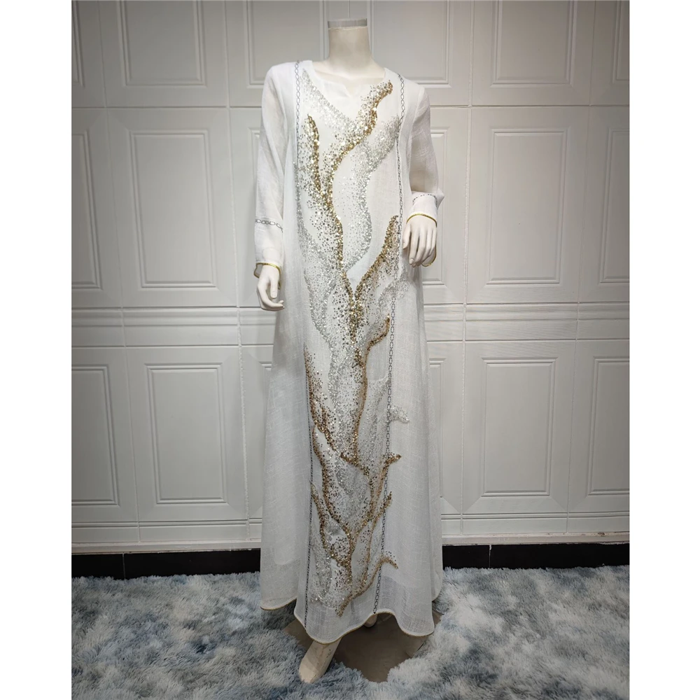 Mesh Sequins Embroidered Abaya Dress for Women Summer 2025 Middle East Arab Oman Dubai Muslim Moroccan Caftan Party Clothes Eid