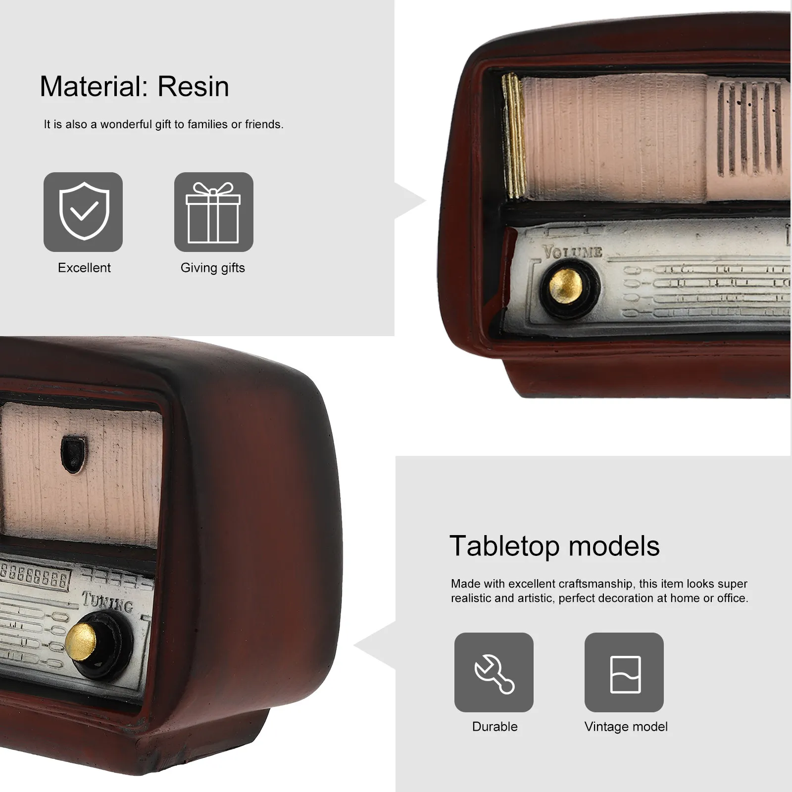 Vintage Old Style Radio Resin Desktop Ornament Unique Craft Home Office Decoration Perfect for Table Bookshelf Windowsill