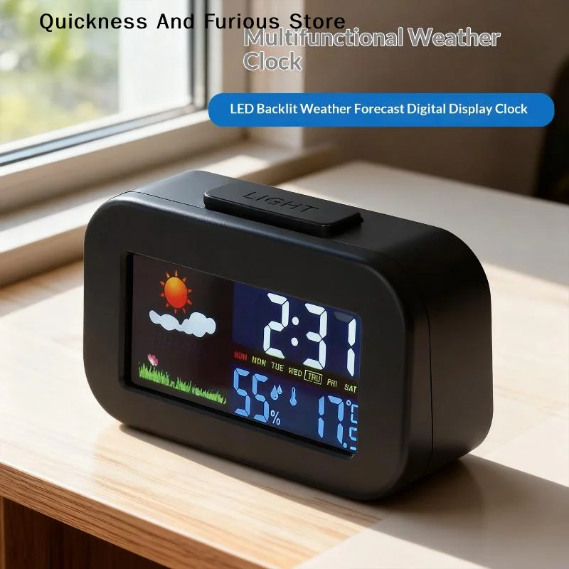 【TO】Weather Station Clock With Color Display - Temp & Humidity Monitor Backlit For Kids & Teens Perfect For Bedroom/Dorm Desk