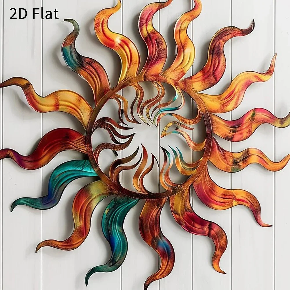 HELLOYOUNG 1pc Wavy Sunburst Silhouette Metal Tin Sign,20x30cm,2D Flat Cutout Colorful Painted Sun Wall Decor for Porch