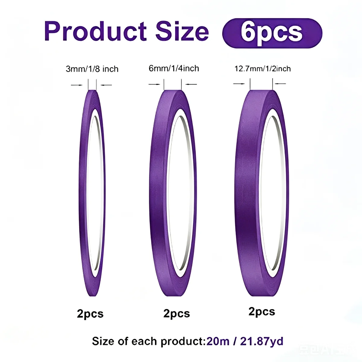 3mm-13MM Purple Craft Masking Tape, 20m Length Paper Adhesive Tape for Painting, Sketching, Garment Marking, DIY Art Decoration view 3