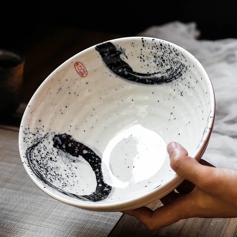 Japanese style 7.5 inch large bowl ramen ceramic soup retro tableware hat trumpet